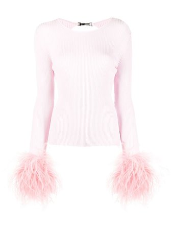 Blumarine Removable Feather Cuff Knitted Top - Farfetch