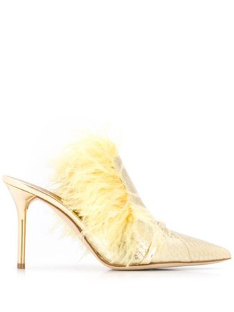 Gold Malone Souliers Magda Feather-Embellished Mules | Farfetch.com