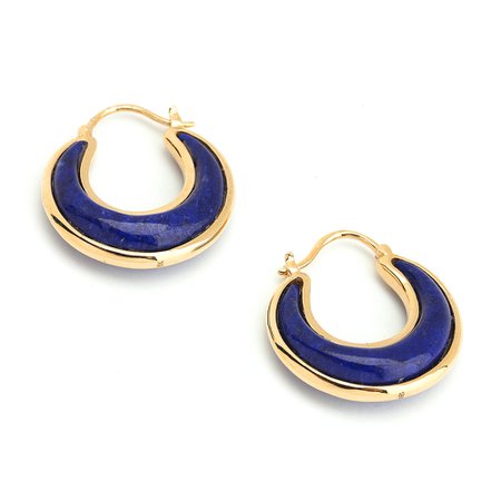 Carved lapis lazuli luna earrings — Syna Jewels