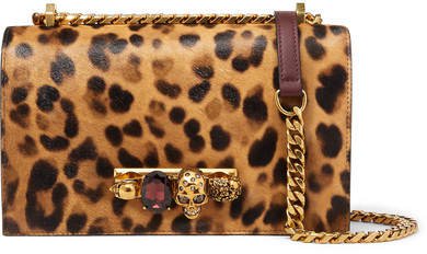 Jewelled Satchel Embellished Leather And Leopard-print Calf-hair Shoulder Bag - Leopard print