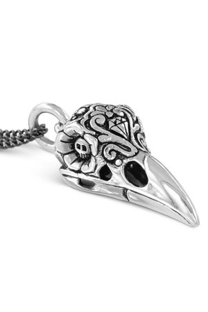 Day of the Dead Raven Skull Silver Necklace by Lost Apostle
