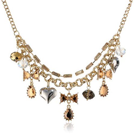 Betsey Johnson "Iconic Summer Metallics" Multi-Charm Necklace, 19": Bubble Gold: Clothing