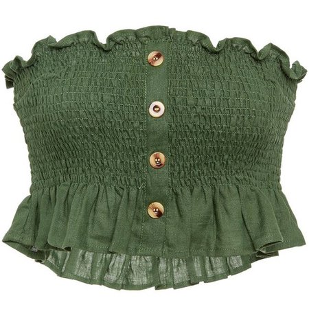 Olive Green Strapless No Sleeve Crop Top