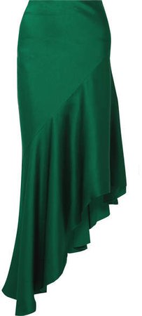 Asymmetric Satin-crepe Midi Skirt - Emerald