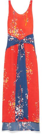 Jaline - Elizabeth Paneled Floral-print Silk Crepe De Chine Maxi Dress - Coral