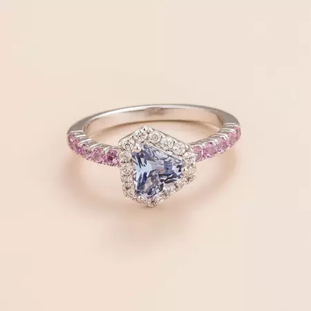 Diana white gold ring Pastel blue sapphire, Diamond & Pink sapphire – Juvetti