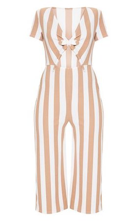 Stone Stripe Tie Front Culotte Jumpsuit | PrettyLittleThing