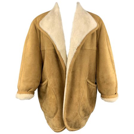 Vintage HERMES Size 10 Tan and Cream Shearling Coat / Jacket at 1stDibs | vintage shearling coat, hermes shearling coat, hermes shearling jacket