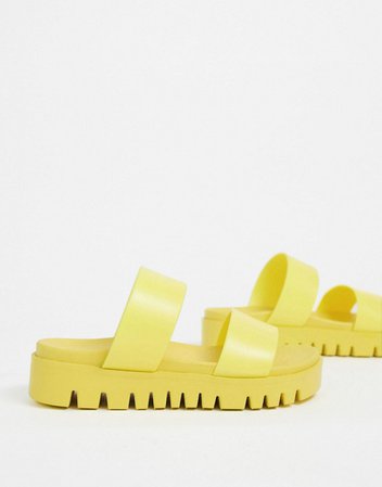 ASOS DESIGN Wide Fit Fletch chunky jelly flat sandals in yellow | ASOS