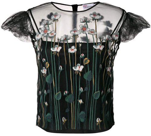 floral embroidered sheer top