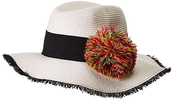 Betsey Johnson Women's Pom Girl Panama Hat, White one Size at Amazon Women’s Clothing store: