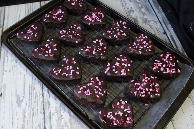 Chocolate Dipped Brownie Hearts - Baked Broiled and Basted
