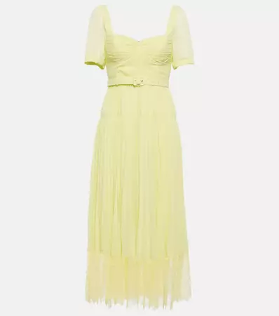 Lace Trimmed Chiffon Midi Dress in Yellow - Self Portrait | Mytheresa