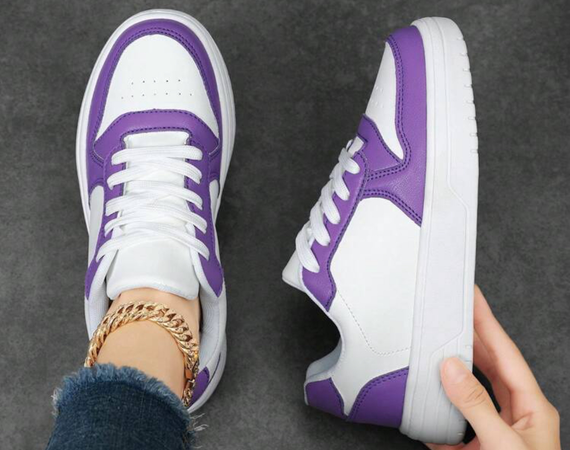 purple and white shoes