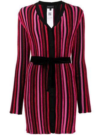 Emporio Armani stripe-knit Belted Mini Dress - Farfetch