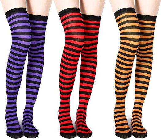 Amazon.com: Zhanmai 3 Pairs Long Striped Socks for Women Thigh Knee Stockings Teen Girls Party Cosplay Costume : Clothing, Shoes & Jewelry