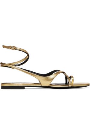 Saint Laurent | Gia metallic leather sandals | NET-A-PORTER.COM