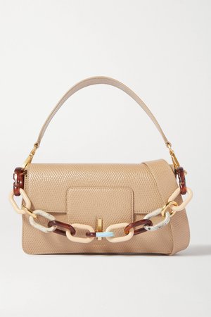Cream Georgia chain-embellished lizard-effect leather shoulder bag | Wandler | NET-A-PORTER