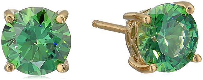 Amazon.com: Yellow Gold-Plated Sterling Silver Swarovski Zirconia Fancy Green Stud Earrings: Jewelry