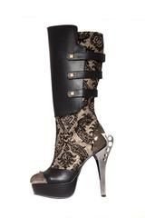 Two toned steampunk knee high boots with victorian pattern front