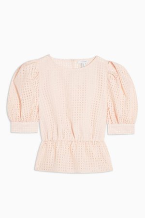 Peach Sheer Check Puff Sleeve Blouse | Topshop
