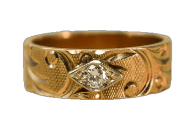 7.5 mm Vintage 14k Diamond Ring - 1960s Victorian Revival Style Men's Gold Ring, Diamond Ring