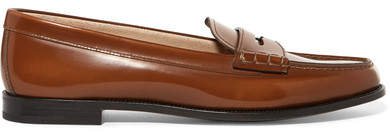 Kara Glossed-leather Loafers - Brown