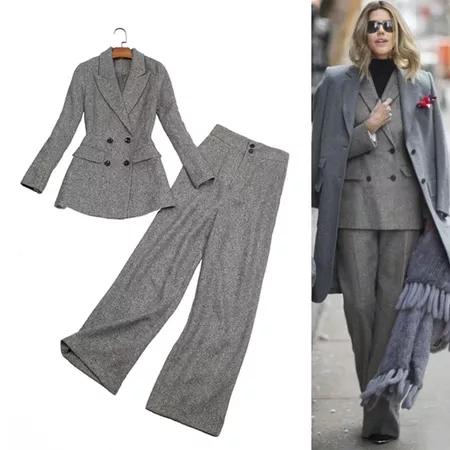 Grey Pants Suits For Women Autumn Winter Wool Formal Business Suits Ladies Clothes Jackets & Coats Long Trousers Two Piece Set|Pant Suits| - AliExpress