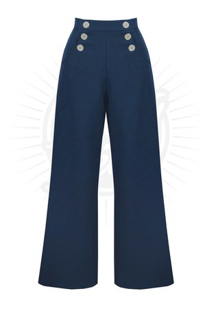 Retro Vintage Style Sailor Trousers in Navy