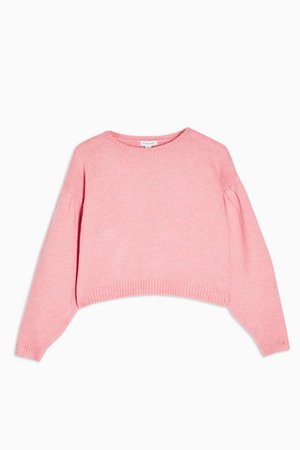 Pink Pleated Shoulder Cropped Knitted Jumper | Topshop