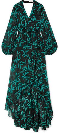 Olivia Wrap-effect Printed Silk-chiffon Maxi Dress - Green