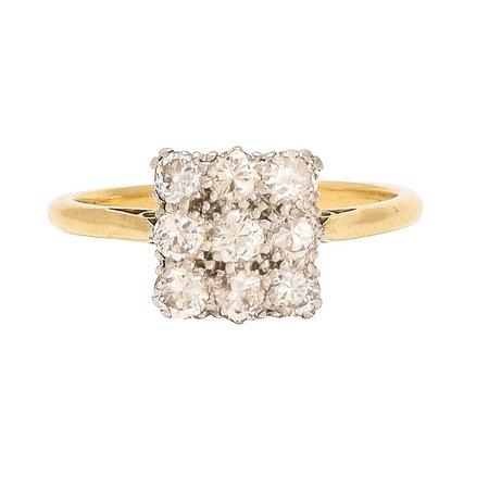 Antique Edwardian Diamond Square Cluster Ring For Sale at 1stdibs