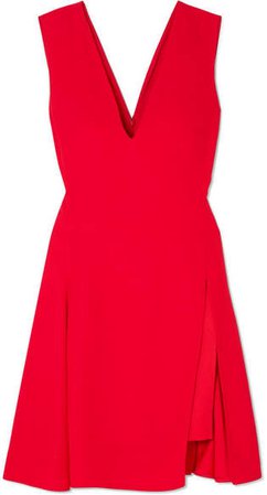 Pleated Cady And Satin Mini Dress - Red