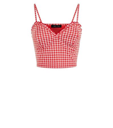 Red Gingham Frill Trim Bralette | New Look