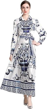 LAI MENG FIVE CATS Women's Floral Print Maxi Dress Flowy Casual Button Up Long Dress at Amazon Women’s Clothing store