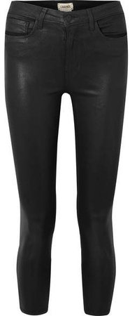 Margot Cropped Coated High-rise Skinny Jeans - Black
