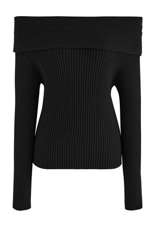 Courtly Off-Shoulder Knit Top in Black - Retro, Indie and Unique Fashion