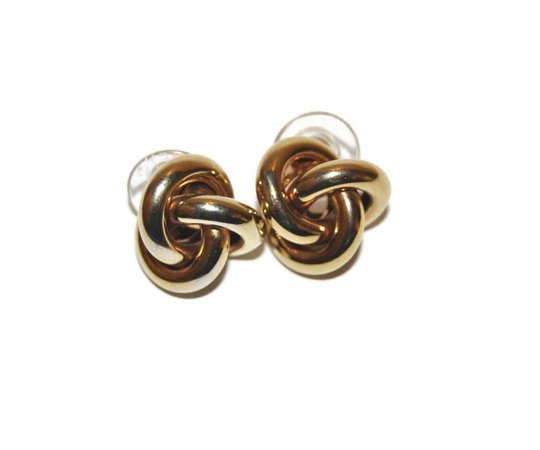 Vintage Large Gold Tone Love Knot Stud Earring