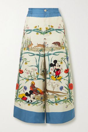 Ivory + Disney cropped printed silk-twill wide-leg pants | Gucci | NET-A-PORTER