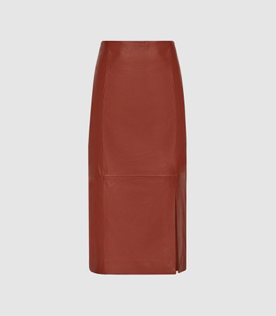 Sophia Red Leather Pencil Skirt – REISS