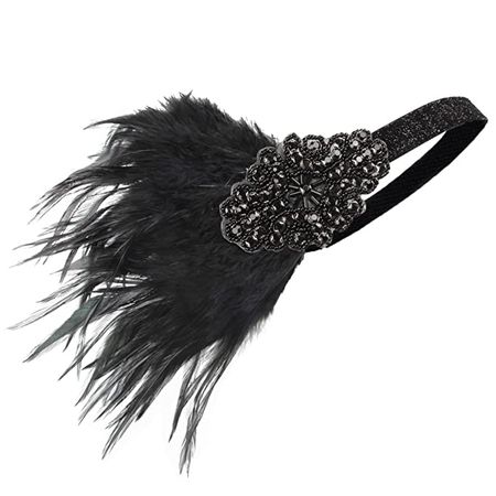 Amazon.com: Vintage 1920s Flapper Headband for Women Black Feather Gatsby Headpiece for Costume 1920s headpiece for women(LK1016) : Clothing, Shoes & Jewelry