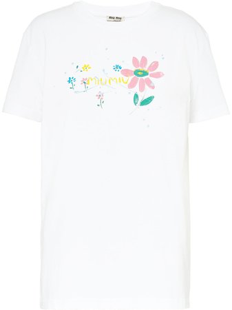 Miu Miu Camiseta Con Logo y Estampado Floral - Farfetch