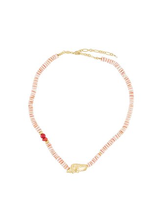 Pink & white Anni Lu shell-pendant beaded necklace 2012025 - Farfetch