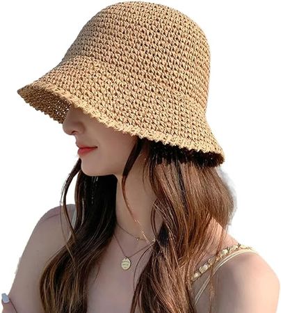 Amazon.com: Womens Straw Sun Hat Woven Bucket Fishing Hat Foldable Cap Solid Color Straw Beach Hat Summer : Sports & Outdoors