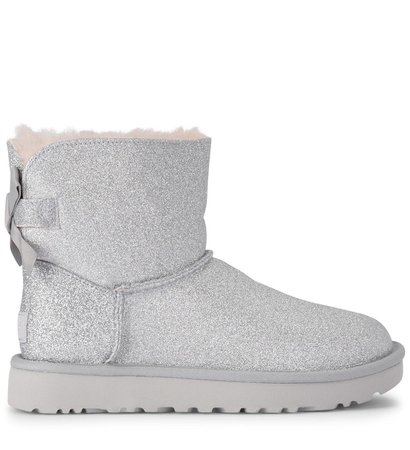 Ugg Mini Bailey Bow Glitter And Silver Sheepskin Ankle Boots