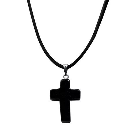Black Onyx Cross Pendant On Cord Necklace | Rare Earth Gallery