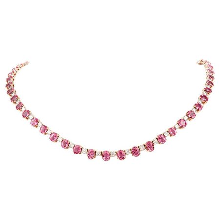 Vintage Pink Sapphire Diamond 18 Karat Gold Choker Necklace For Sale at 1stdibs