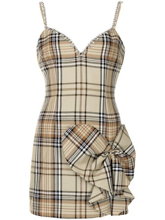 Shop AREA Sweetheart Bow tartan minidress with Express Delivery - FARFETCH
