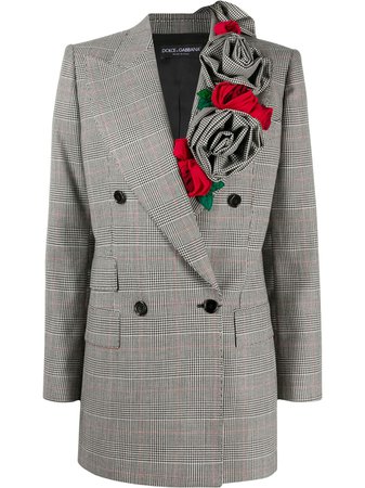 White & black Dolce & Gabbana Glen plaid rose applique blazer F29IGZFQ2LZ - Farfetch