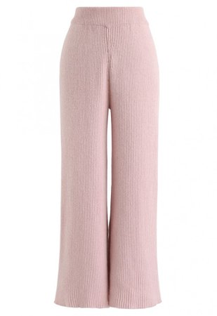 High-Waisted Wide-Leg Knit Pants in Pink - NEW ARRIVALS - Retro, Indie and Unique Fashion